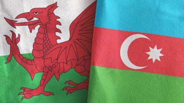 Azerbaycan ve Galler 2 bayraklı tekstil kumaşı 3D