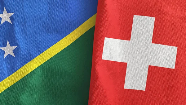 Suiza e Islas Salomón dos banderas de tela textil 3D renderizado — Foto de Stock