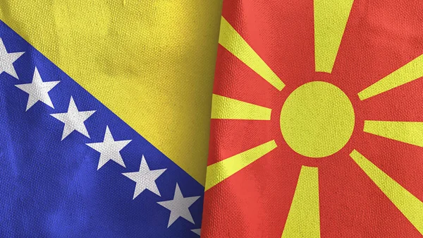 Macedonia del Norte y Bosnia y Herzegovina dos banderas de tela textil representación 3D — Foto de Stock