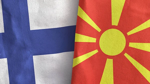 Noord Macedonië en Finland twee vlaggen textiel doek 3D rendering — Stockfoto