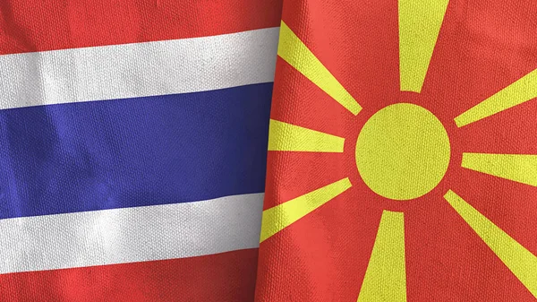 Macedonia del Norte y Tailandia dos banderas de tela textil representación 3D — Foto de Stock