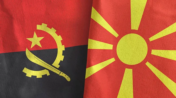 North Macedonia and Angola two flags textile cloth 3D rendering — Stock Photo, Image