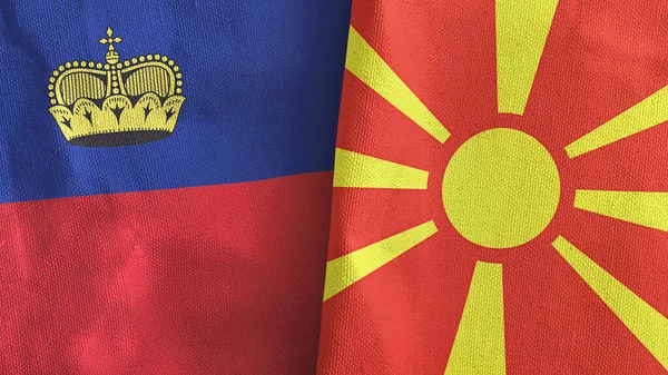 Macedonia del Norte y Liechtenstein dos banderas de tela textil 3D renderizado — Foto de Stock