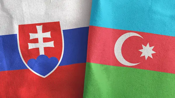 Azerbaijan and Slovakia two flags textile cloth 3D rendering — Fotografia de Stock