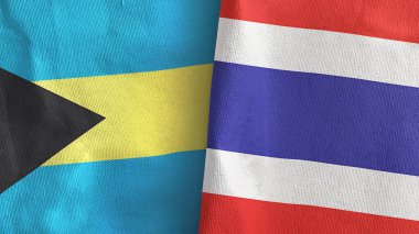 Tayland ve Bahamalar. İki bayrak, üç boyutlu kumaş.
