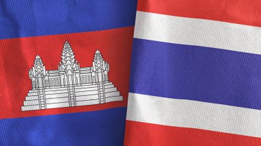 Tayland ve Kamboçya iki bayrak tekstil kumaşı 3D