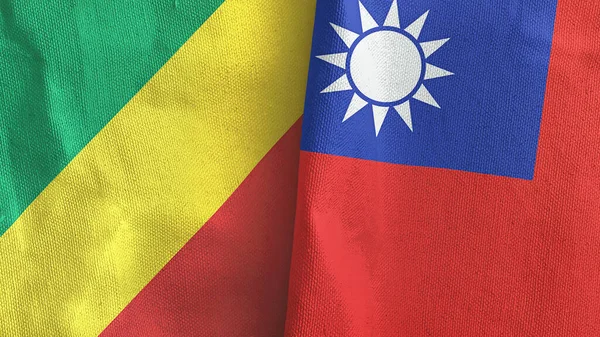 Taiwan Congo Two Folded Flags Together Rendering — Stock Photo, Image