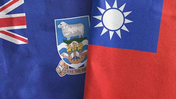 Taiwan Falkland Islands Two Folded Flags Together Rendering — Stock Photo, Image