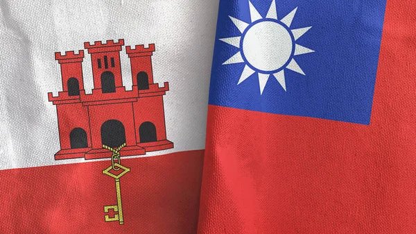 Taiwan Gibraltar Foldede Flag Sammen Rendering - Stock-foto