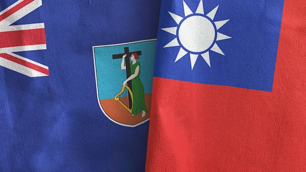 Taiwan Montserrat Two Folded Flags Together Rendering — Stock Photo, Image