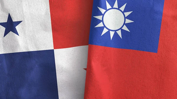 Taiwan Panama Two Folded Flags Together Rendering — Stock Photo, Image