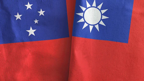 Taiwan Samoa Two Folded Flags Together Rendering — Stock Photo, Image