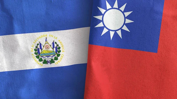 Taiwan Salvador Two Folded Flags Together Rendering — Stock Photo, Image