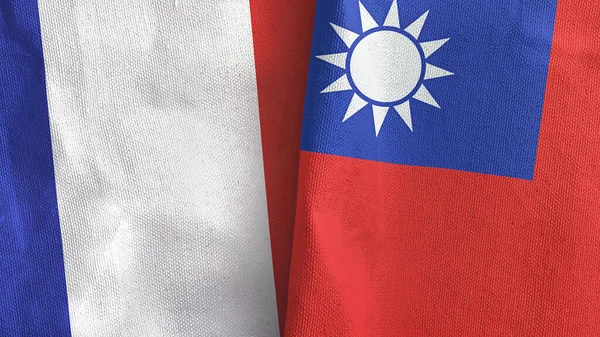 Taiwan France Two Folded Flags Together Rendering — Stock Photo, Image