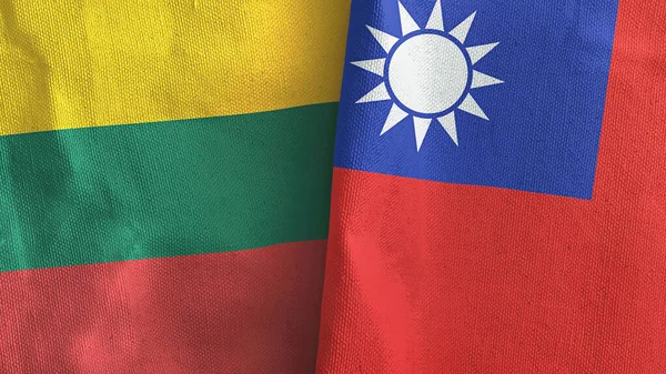 Taiwan Lithuania Two Folded Flags Together Rendering — Stock Photo, Image