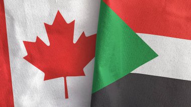 Sudan ve Kanada 'da iki bayraklı kumaş 3D.