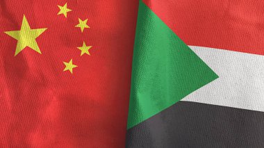 Sudan ve Çin iki bayraklı tekstil kumaşı 3D.
