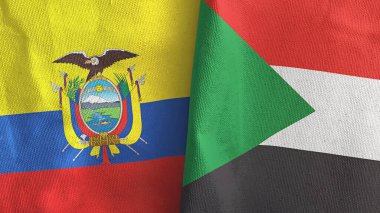 Sudan ve Ekvador iki bayraklı tekstil kumaşı 3D.