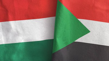 Sudan ve Macaristan iki bayraklı tekstil kumaşı 3D