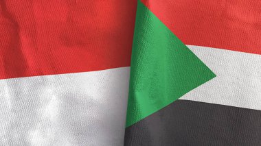 Sudan ve Endonezya iki bayraklı tekstil kumaşı 3D