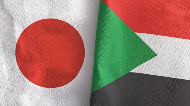 Sudan ve Japonya iki bayrak tekstil kumaşı 3D görüntüleme