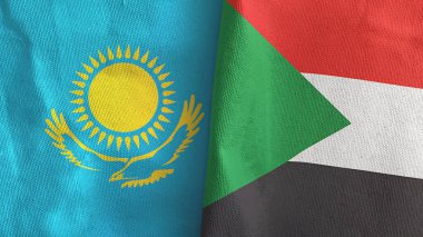 Sudan ve Kazakistan iki bayraklı tekstil kumaşı.