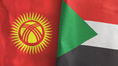 Sudan ve Kırgızistan iki bayraklı tekstil kumaşı 3D.