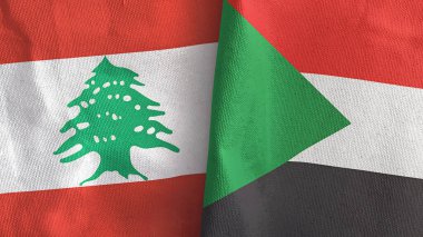 Sudan ve Lübnan iki bayraklı tekstil kumaşı 3D