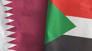 Sudan ve Katar iki bayraklı tekstil kumaşı 3D.