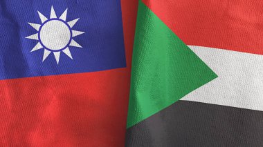 Sudan ve Tayvan 'da iki bayrak, tekstil kumaşı 3D.