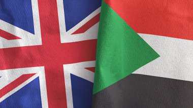 Sudan ve Birleşik Krallık 'ta iki bayraklı kumaş 3D.