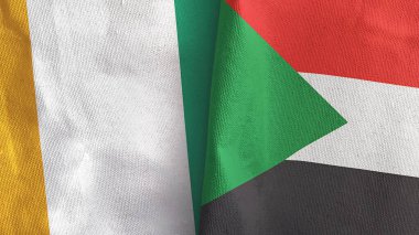 Sudan ve Cote dIvoire Fildişi Sahilleri İki bayraklı tekstil kumaşı 3D