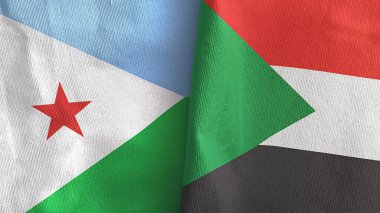 Sudan ve Cibuti iki bayraklı tekstil kumaşı 3D.