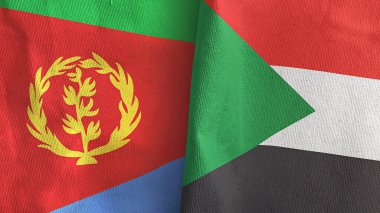 Sudan ve Eritre iki bayraklı tekstil kumaşı 3D.