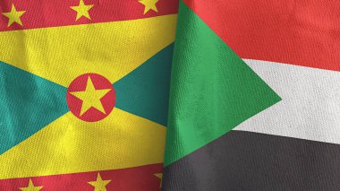 Sudan ve Grenada iki bayrak tekstil kumaşı 3D.