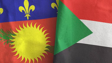 Sudan ve Guadeloupe. İki bayraklı tekstil kumaşı.
