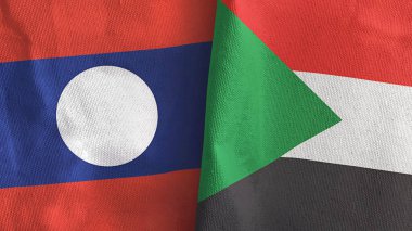 Sudan ve Laos 'un iki bayrağı tekstil kumaşı 3D.