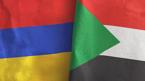 Sudán y Armenia dos banderas de tela textil representación 3D — Foto de Stock