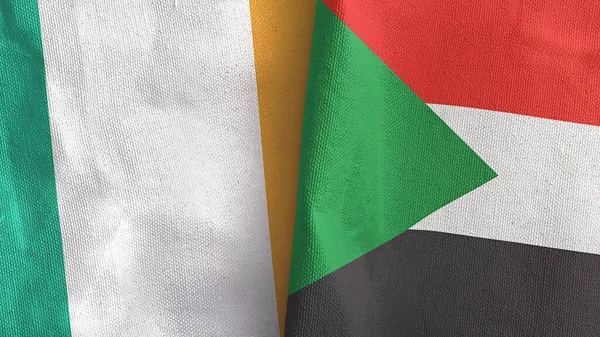 Sudan and Ireland two flags textile cloth 3D rendering — Stock Photo, Image
