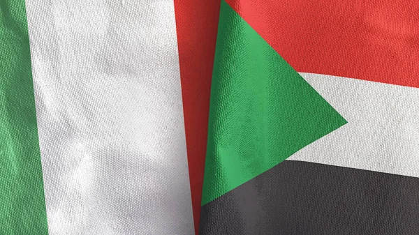 Sudan and Italy two flags textile cloth 3D rendering — Stock Photo, Image