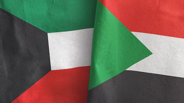 Sudan and Kuwait two flags textile cloth 3D rendering — Stock Photo, Image