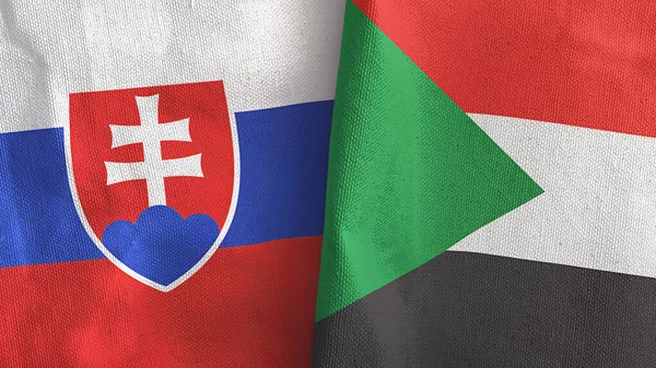 Sudão e Eslováquia duas bandeiras de pano têxtil 3D renderização — Fotografia de Stock