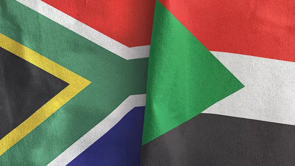 Sudan and South Africa two flags textile cloth 3D rendering — Foto de Stock