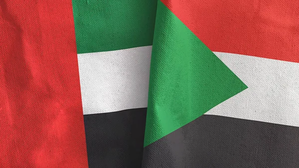 Sudan and United Arab Emirates two flags textile cloth 3D rendering — Stock Photo, Image