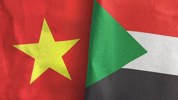 Sudan and Vietnam two flags textile cloth 3D rendering — Stock Photo, Image