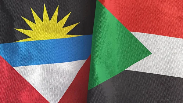 Sudan and Antigua and Barbuda two flags textile cloth 3D rendering — Foto de Stock