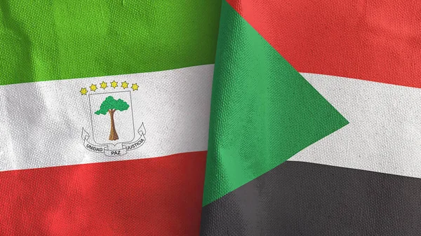 Sudan and Equatorial Guinea two flags textile cloth 3D rendering — Foto de Stock
