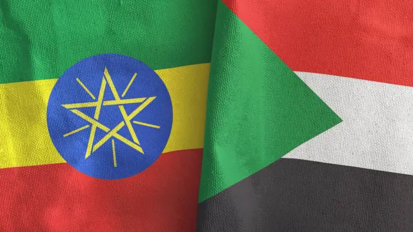 Sudan ve Etiyopya iki bayrak tekstil kumaşı 3D