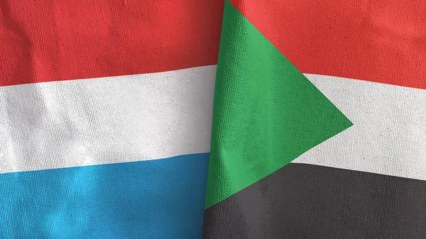 Sudan and Luxembourg two flags textile cloth 3D rendering — Foto de Stock
