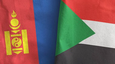 Sudan ve Moğolistan iki bayraklı tekstil kumaşı.